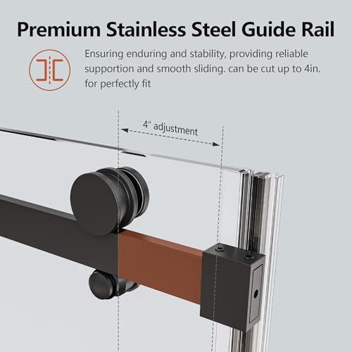 Image of 56-60 inch W x 74 inch H Frameless Shower Doors, Bathroom Single Sliding Shower Glass Doors with 5 /16 inch (8mm) Clear SGCC Tempered Glass and Stainless Steel Handle, Reversible Installation, Matte Black