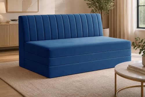 Image of Modern Velvet 3-Seater Sofa Cum Bed Convertible Sleeper Couch Sofa for Living Room Bedroom & Office- Blue Color