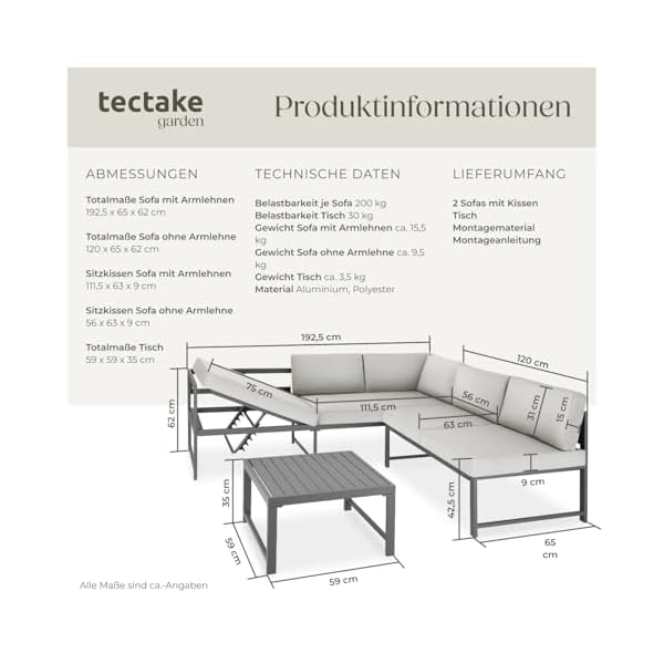 Patioco Aluminium Lounge-Set Hellgrau verstellbar