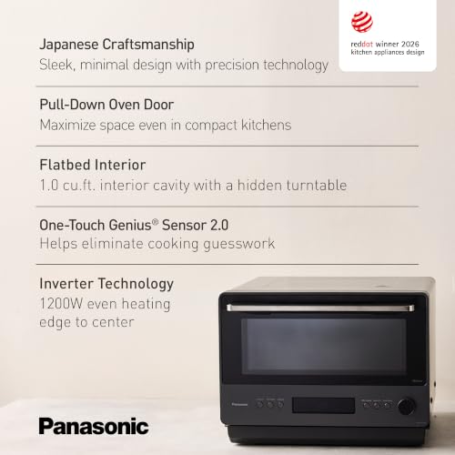 Panasonic Japanese Microwave, 1.0 cu. ft. 1200W Clean Design Flatbed Countertop Microwave Oven with Genius Sensor 2.0 One-Touch Cooking and Reheating, Inverter Technology, Auto Defrost – NN-SF57RM - Image 3