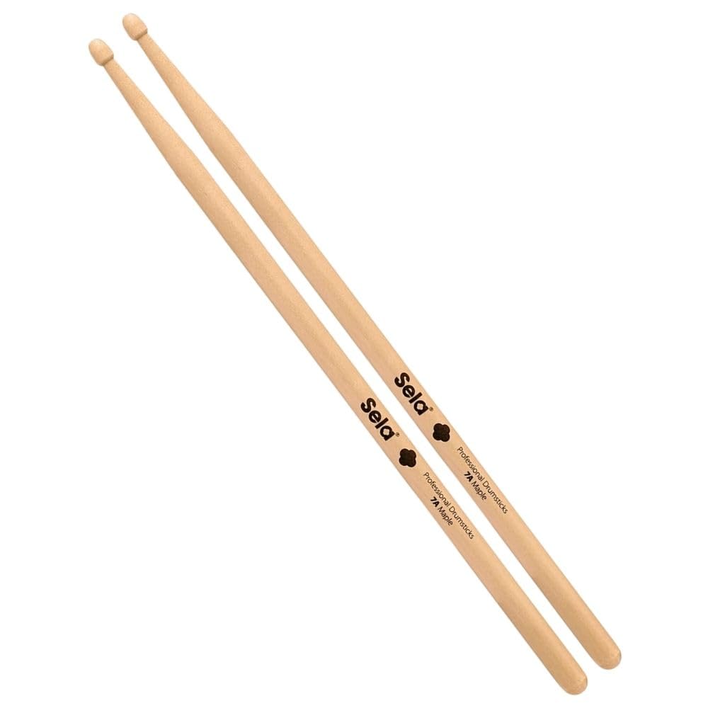 Sela Professional Maple 7A Drumsticks - ideal für sanften Rock - Schlagzeug-Sticks für Fortgeschrittene - 1 Paar Wooden-Sticks - Schlagzeug-Zubehör aus Ahornholz - Eichel-Kopf-Form, Natur, SE 274