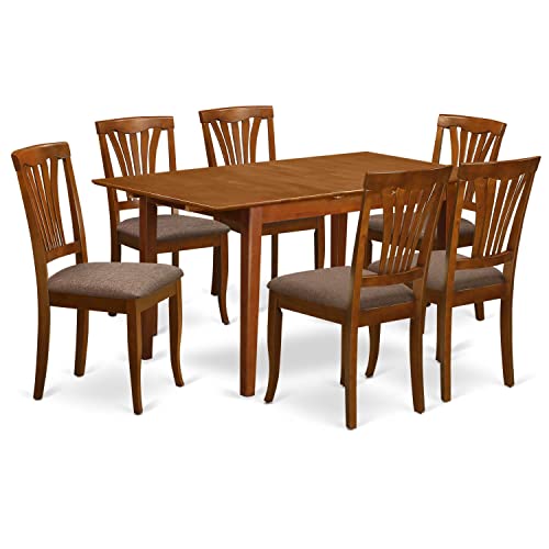 East-West-Furniture-PSAV7-SBR-C-7-Piece-Modern-Dining-Table-Set-Consist-of-a-Rectangle-Wooden-Table-with-Butterfly-Leaf-and-6-Linen-Fabric-Upholstered-Chairs-32x60-Inch-Saddle-Brown East West Furniture PSAV7 SBR C 7 Piece Modern Dining Table Set Consist of a Rectangle Wooden Table with Butterfly Leaf and 6 Linen Fabric Upholstered Chairs 32×60 Inch Saddle Brown