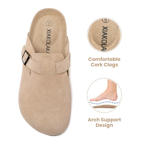 Image of Xiakolaka Women's Suede Clogs Adjustable Buckle Slip on Footbed Home Clog Slippers for Comfort Casual Daily Wear