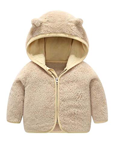 Unisex Baby Cartoon Ear Shape Light Zip-up Hooded Jacket Sherpa Fleece Coat Sweatshirt Khaki 18-24 Months