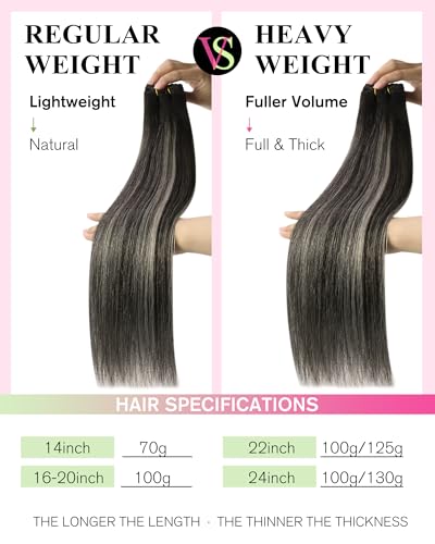 Image of YoungSee 24 Inch Human Hair Extensions Sew in Double Weft Hair Extensions, Natural Black Balayage Silver Blonde, Long Straight Sew in Hair Extension for Women Prefer Professional Installation 100g