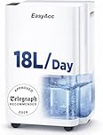 EasyAcc ® 18L/Day Desiccant Marine Dehumidifier - Energy Efficient Room for 2000 ft with Dry Function, Humidity Sensor& Timer，Continuous Drainage《The Telegraph Recommended–Approved》BEST BUY AWARD