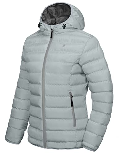Little Donkey Andy Women's Lightweight Puffer Jacket Hooded Windproof Winter Coat, Light Grey Heather L #TOP24