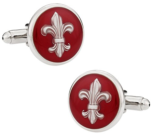 Gemelos rojos Fleur De Lis para hombre con estuche de regalo miniatura 1