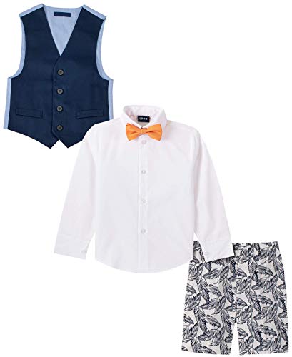 Izod Boys' Little 4-Piece Set With Dress Shirt, Bow Tie, Shorts, And Vest, Tropical White, 7 #TOP4