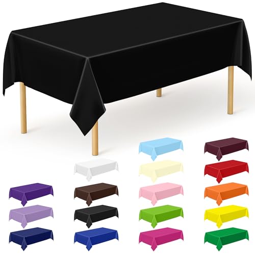 Image of QZYL 12 PCS Table Cloth Rectangle, Black Picnic Table Cover with Bench Covers, 54 X 108 in Disposable Christmas Table Cloth Rectangle Table for Camping Birthdays Weddings Parties