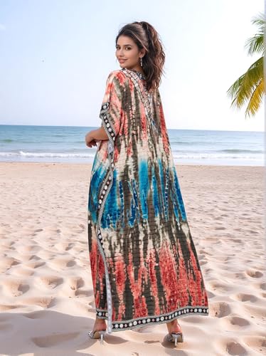 Image of IMAGEKOPE Kaftan Dresses for Women Plus Size Bathing Suit Cover up Vneck Batwing Dress Loose fit Moroccan Caftan mumu Dresses