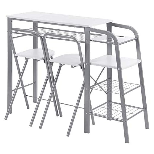 ts-ideen Theke - Juego de Mesa y sillas (3 Piezas, Metal, Tablero DM), Color Blanco