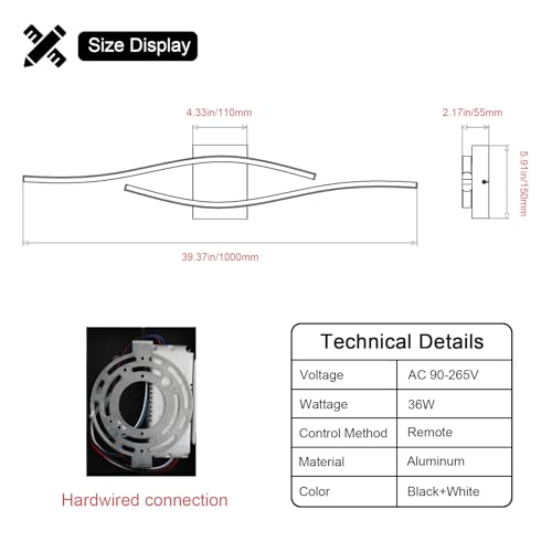 Image of Dimmable LED Bathroom Vanity Light, 39.4 inch Modern Black Bathroom Lighting Fixtures Over Mirror Wall Sconces Light Fixtures for Living Room Bedroom 5500K White Light