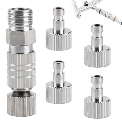 5Pcs Kit d'Adaptateur de Déconnexion Rapide pour Aérographe, Raccord métallique à Déconnexion avec Connecteurs Mâles et Femelles de 1/8 Pouce,...