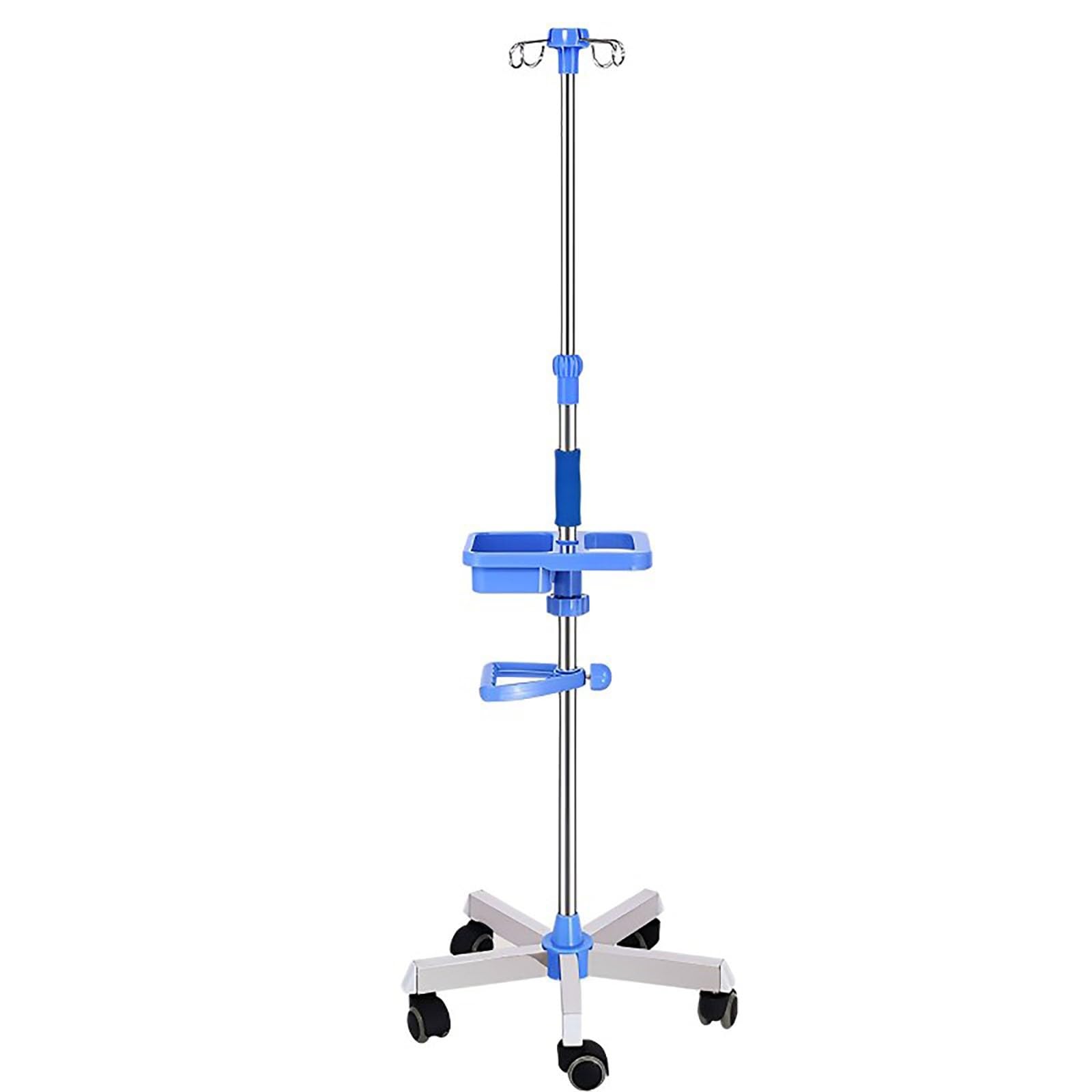 Asta per flebo in ACCIAIO INOX, deflussori per flebo con 4 ganci in plastica e 5 ruote piroettanti (Size : Square Plate)