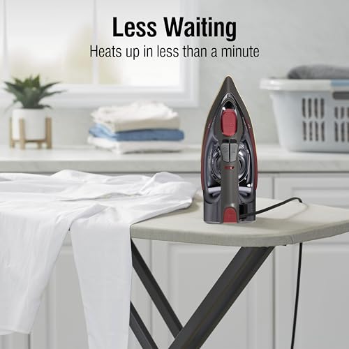 Image of CHI Steam Iron for Clothes with 8' Retractable Cord, 1700 Watts, 3-Way Auto Shutoff, 400+ Holes, Professional Grade, Temperature Control Dial, Titanium Infused Ceramic Soleplate, Black /Chrome (13109N)