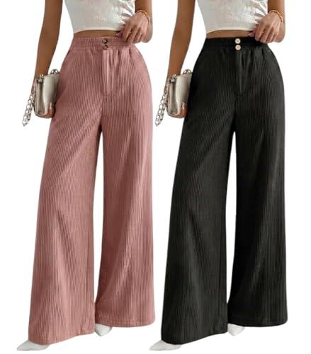 Image of SMOWKLY Authentics Women's Trendy Casual Corduroy Stretchable Baggy Loose Korean Trouser with Pockets || High Rise Elastic Waist Going Out Lounge Pants || Wide Leg Summer Pants for Woman