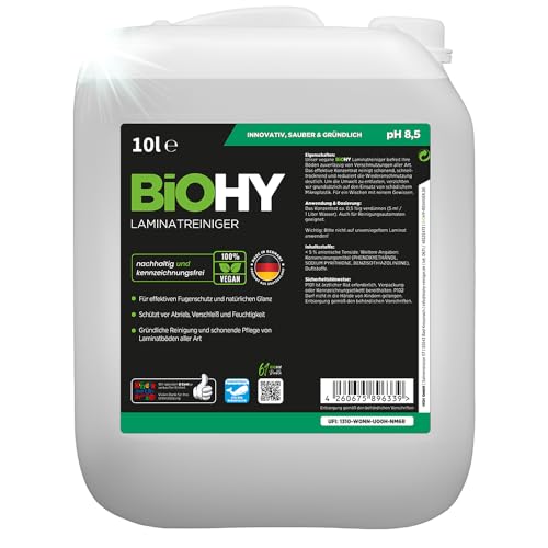 BiOHY Laminatreiniger (10 Liter Kanister) | 2 in 1 Laminatpflege & Reinigungsmittel | reinigt gründlich, schonend & reduziert Wiederverschmutzung | für eine streifenfreie Reinigung