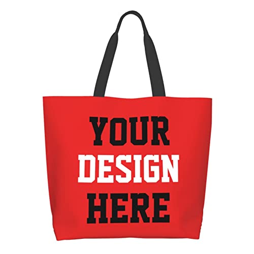 Product Image of the Custom Tote Bags With You Team Logo Text Picture Custom Tote Bag Travel Business Shopping Women Teacher Red Personalized Shoulder Bag, One Size