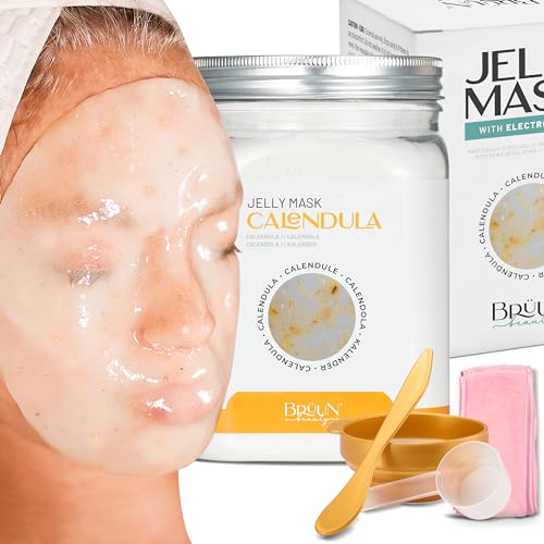 BRÜUN Mascarillas de Gel Calendula | Mascarilla Facial de Gelatina Hidratante para la Cara en Polvo | Jelly Mask Hydro Faciales Hidratantes | 652 g | Skin Care Spa Set