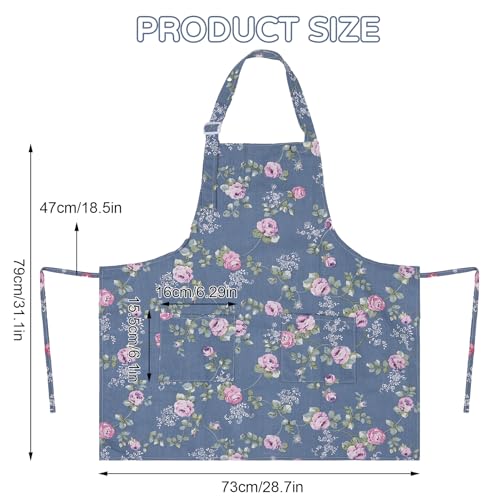 FANTESI 2 Pack Floral Aprons for Women Adjustable Canvas Aprons with 2 Big Pockets for Cooking Baking Gardening Housework - Image 2