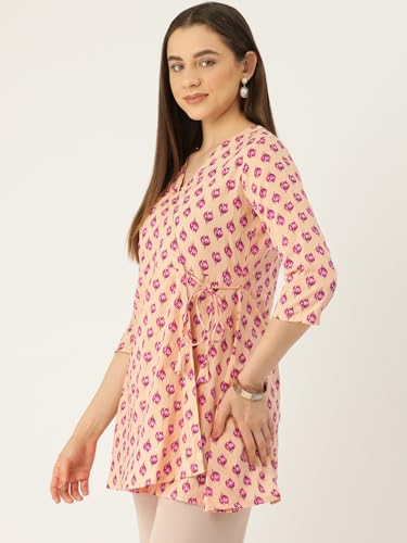 Image of feranoid Floral Print Angrakha 3 Sleeves Flared Kurti