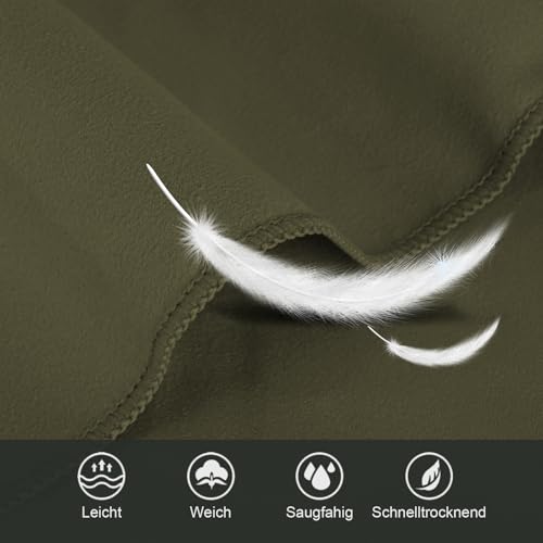 Mikrofaser Handtuch 3er Set - Groß 200*100cm & 2 Klein 80×40cm, Schnelltrocknend Microfaser Sporthandtuch, für Reisehandtuch, Badetuch, Fitness & Sport Handtücher und Strandtuch (Armeegrün)