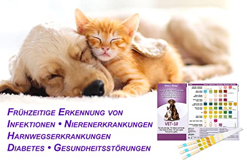 One+Step Urin Teststreifen für Katzen und Hunde 5 Stück I Schnelltest zur Prüfung von 10 Gesundheitswerten I Haustier Schnelltest I Tierurinanalyse I Veterinär Test