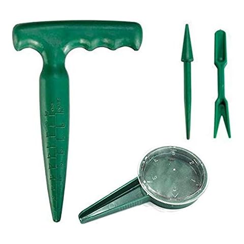 Mini Garden Hand Tools Plant Sets, Planter Seeder Pistol Grip Dibber, Dial Seed Sower, Transplanting Widger and Dibber - Set of 4 Planting Tool for Garden Greenhouse Cover