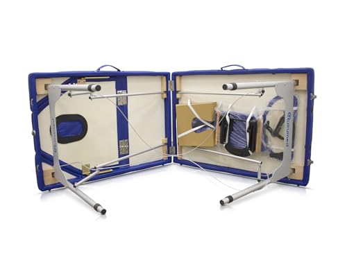 QUIRUMED Pro Klappmassageliege aus Aluminium, 186 x 66 cm, mit klappbarer Rückenlehne, Farbe Lila, Kunstleder, Gesichtsloch, Abnehmbarer Kopf, höhenverstellbar, 2 Abschnitte, bis 150 kg