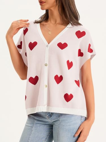 Image of Saodimallsu Womens Summer Oversized Cardigans Batwing Short Sleeve Lightweight Button V Neck Casual Knit Sweater Tops