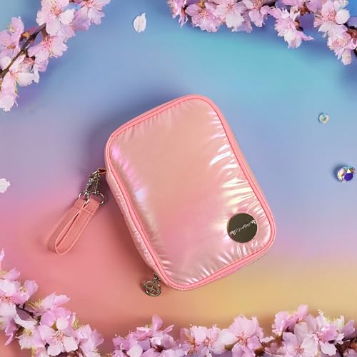 Travel Jewelry Organizer Case with Zipper and Mirrored Charm, Small Portable Jewelry Storage Bag for Rings, Necklaces, Earrings, Travel Pouch, Travel Gift for Her, Holographic Pink2