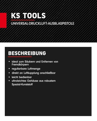 KS Tools Universal Druckluftpistole 515.1902 I 6,3 Bar, 90 dBA I Ausblaspistole mit 95mm Düse - 1/4 NPT I Luftdruckpistole mit Aufhängefunktion