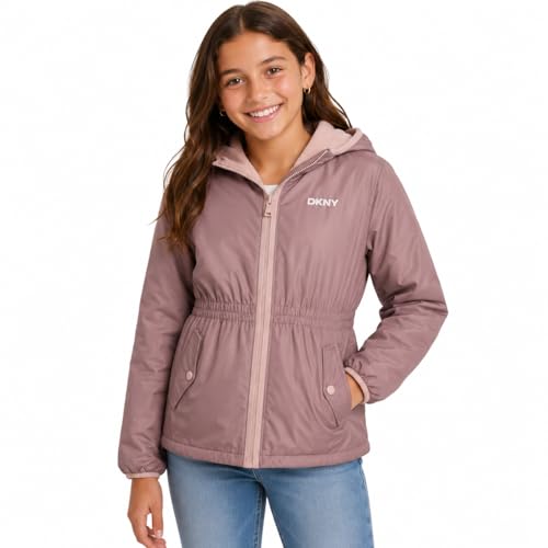 Image of DKNY Girls Fleece Jacket - Polar Fleece Lined Midweight Hooded Anorak Windbreaker - Cozy Outerwear & Winter Jackets for Girls