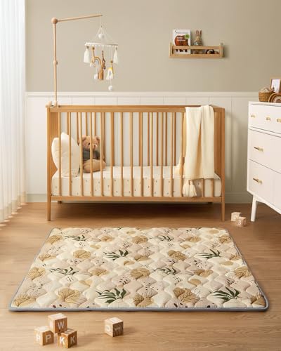 Image of Blissful Diary Baby Play Mat, 47x47 Infant Play Mat for Playpen, Thicken Foam Cushioned Baby Mat for Floor, Non-Slip Kids Play Mat, Washable Baby Playmat for Babies,Toddlers, Earth Tones Design