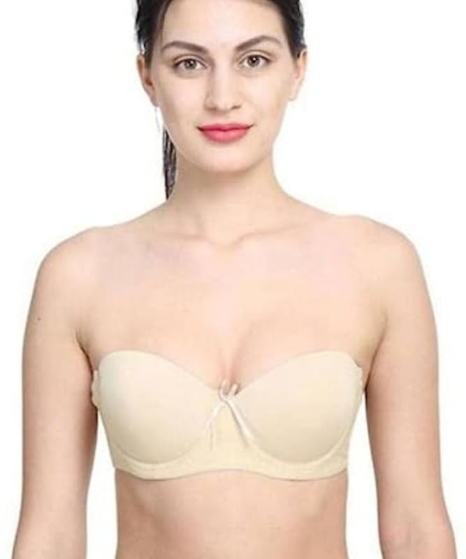 Image of Brachy Women Cotton Nylon Spandex Padded Underwire Strapless Backless Invisible Clear Transparent Back Push up Bra with (Free Extra Transparent Strap)