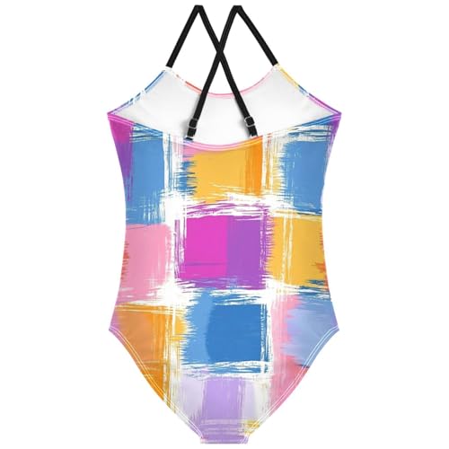 Pigsaly Girls One Piece Swimsuits Pink Purple Tartan Kids Cross Back Swimwear Toddler Beach Sport Bathing Suit 3T2