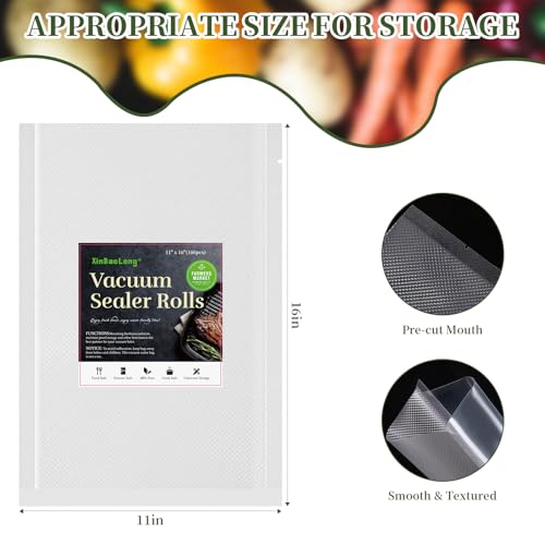 Image of Vacuum Sealer Bags, 11 inch x 16 inch, 100 Pcs | Commercial Grade, BPA Free, Sous Vide Cooking, Puncture Prevention, Customized Size, Kitchen Essentials