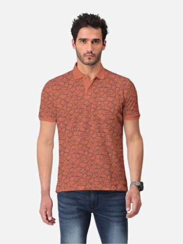 Image of BULLMER Beige Trendy Printed Half Sleeve Polo T-shirt for Mens