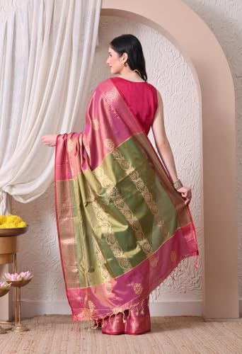Image of Women's Cotton-Silk Woven Zari Work Saree with Unstitched Blouse Piece - Perfect for Party, Wedding, Casual, and Office Wear