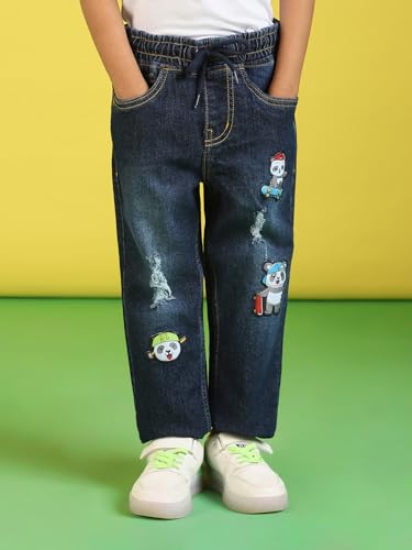 Image of Nautinati Boys Cotton Denim Jeans with Value-Added Detailing | Age 2-10 Years