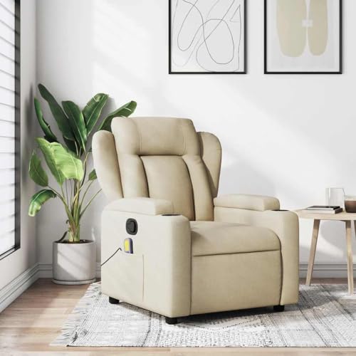 mtlskopol Cremefarbener Vibrations-Sessel, 135° Liegefunktion, 77×94,5×100 cm, Polyester, Holz-Metall-Rahmen, Loungesessel