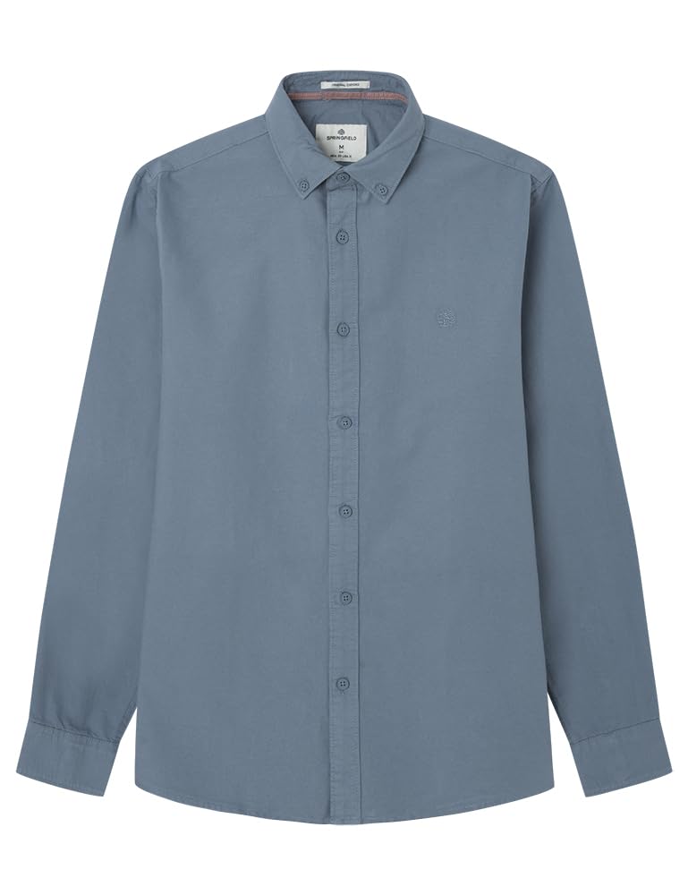 Springfield Men's Camisa Oxford Piece dye ls Formal Shirt, Azul Ahumado, XL