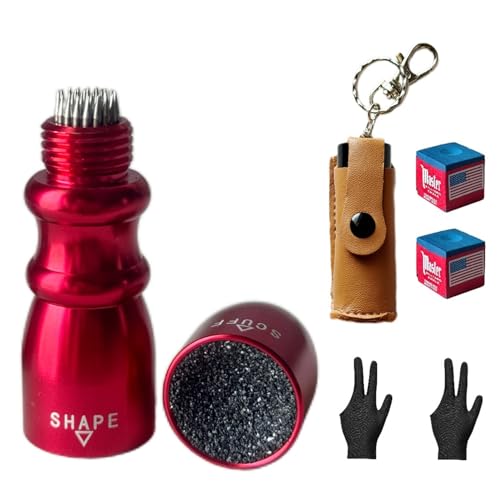Sinkkuma 3 in 1 Pool Cue Tip Shapers,Red,Blue or Black Cue Tip Maintenance Tool,Tool Leather Bag,Pool Cue Tool,Billiard Pool Cue Accessories (Red)