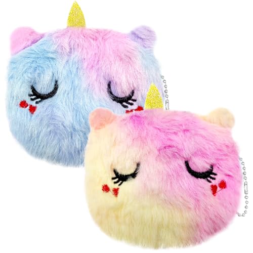 2 Pcs Plush Coin Purse Girl Small Coin Purse | Cute Cartoon Plush Coin Bag with Zipper | Small Coin Purses Lovely Princess Gift for Women Girls Kids(Squinting Purple and Rose Red)