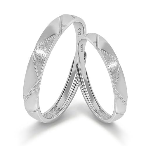 Meissa Anillo de Compromiso Boda para Pareja Novios Alianzas de Plata Pareja de ley 925 Adjustable Diseño de Montañas Regalo de San Valentín Aniversario(Grabado)