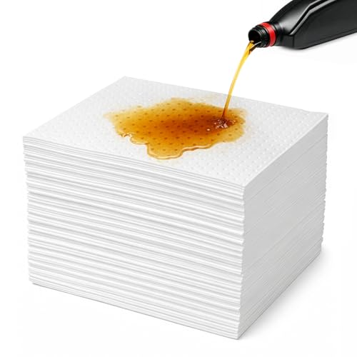 GreenWhim 100 Pack Premium Oil 50 x 40 cm Absorbent Pads Hydrophobic Spill Control Mats For Oil Fuel And Petroleum Based Fluids Industrial Workshop Marine Use