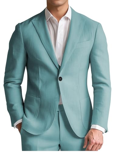 Mens 2 Piece Linen Suit Summer Casual Regular Fit Suits for Men Beach Wedding Suits Set