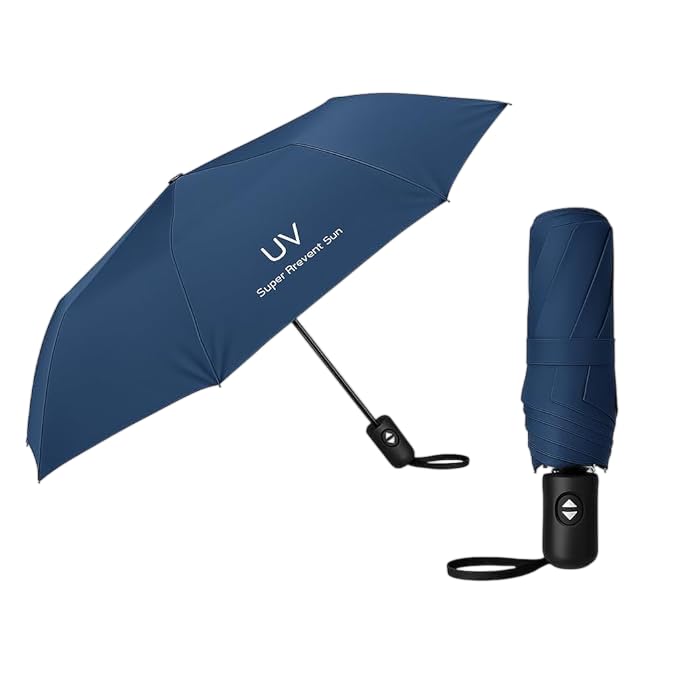 Unisex 3 fold Umbrella for Rain & Sun Protection and also windproof | Double Layer Folding Portable Umbrella With Cover| Blue colour | Fancy and Easy to Travel-image-45