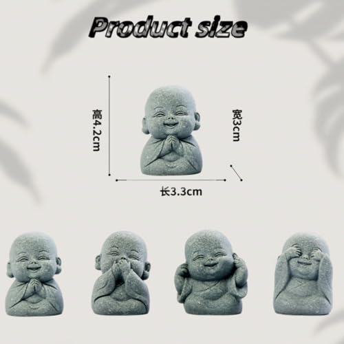 Set de 4 estatuas buda de risa pequeñas para decoración miniatura 2